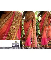 mahaveer orange pink ceremonial embroidered saree