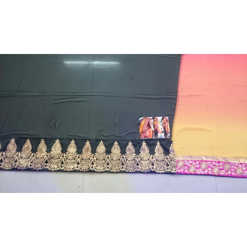 mahaveer yellow and black ceremonial embroidered saree