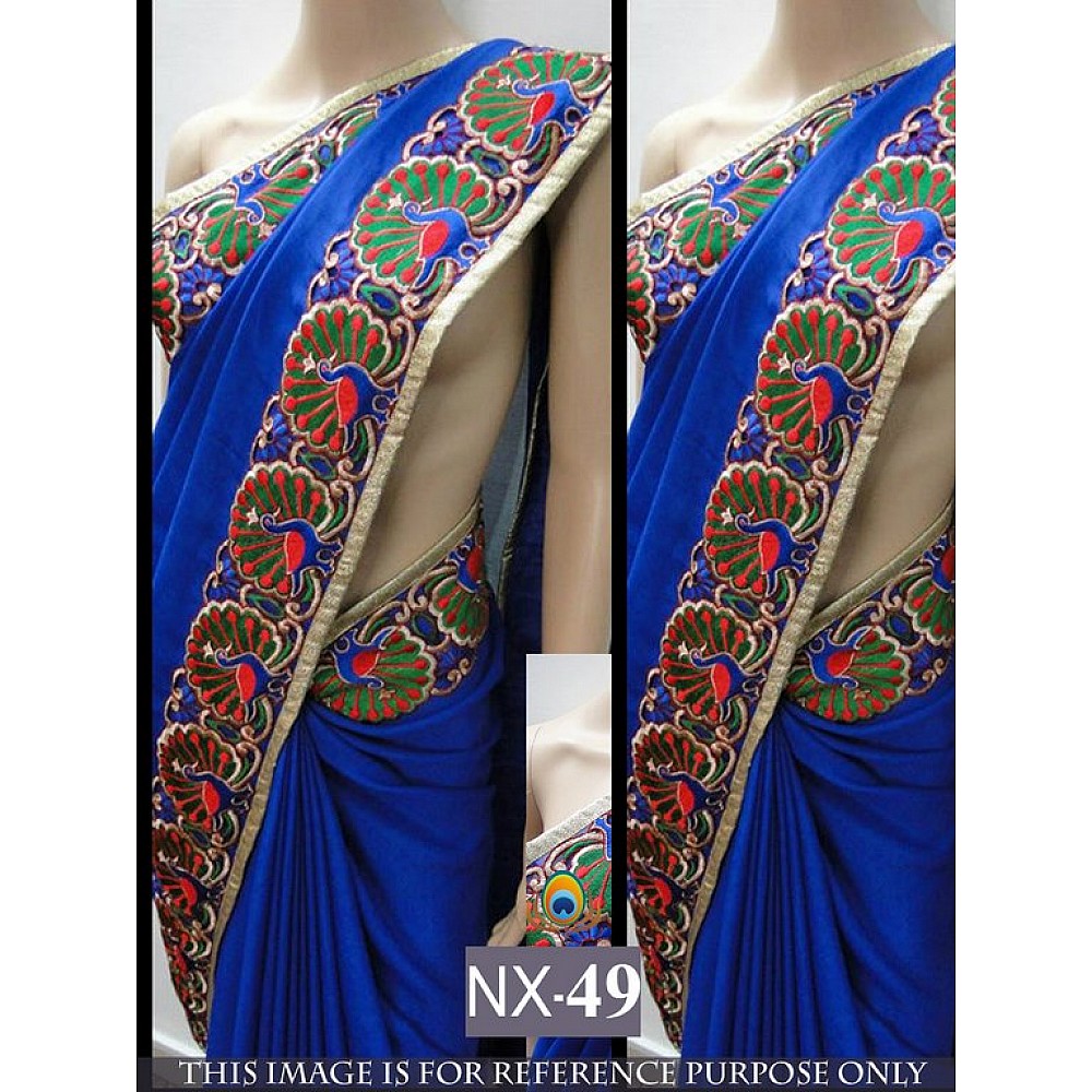 Mahavir blue heavy lace work saree