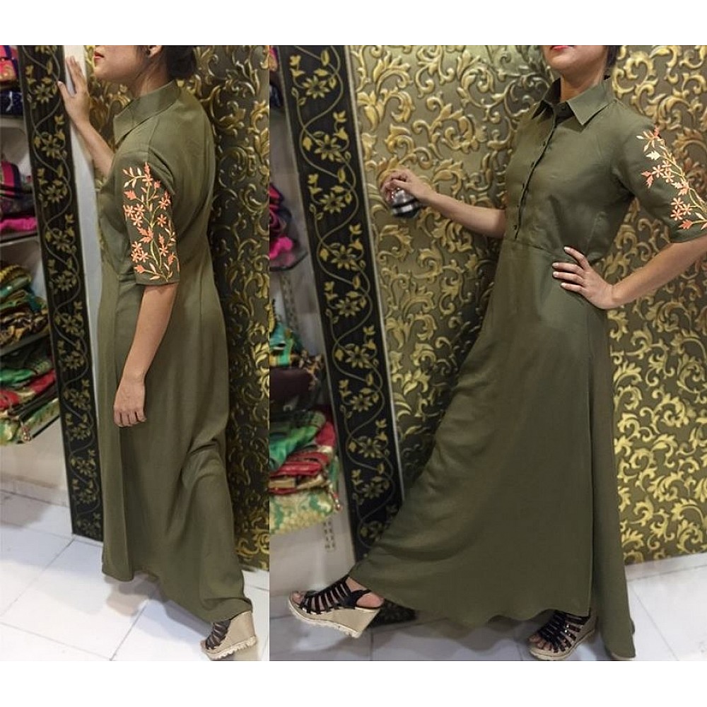 Mehndi green rayon silk stylist summer kurti