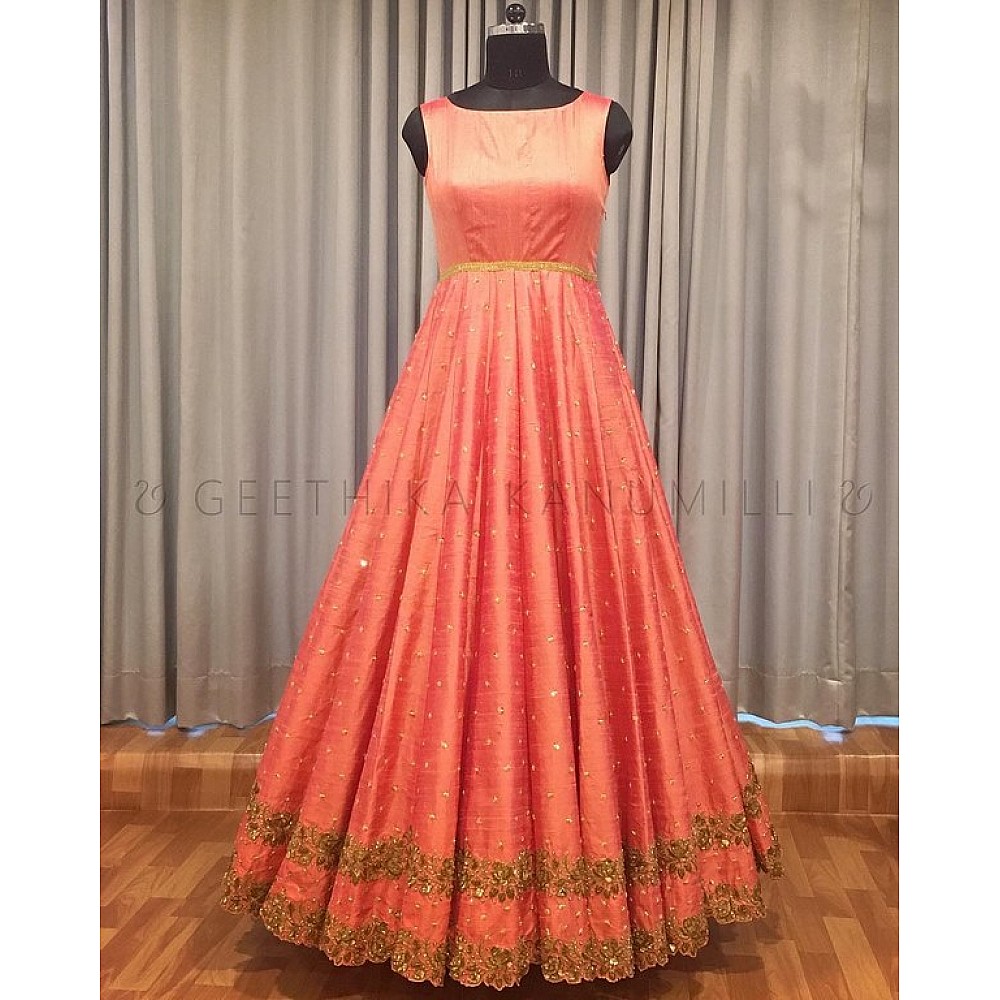 orange banglori silk long partywear gown