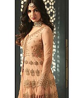 Orange Colored Net Heavy Embroidered Semi Stitched anarkali Suit