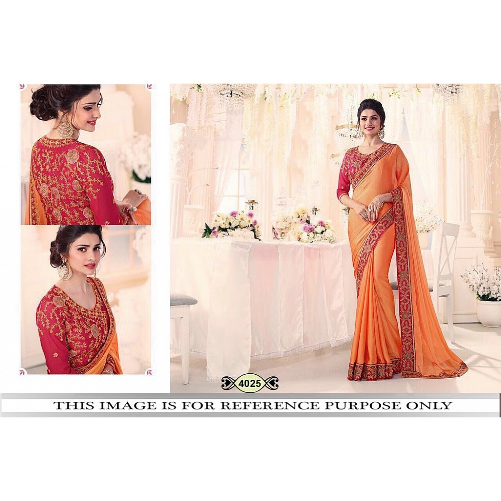 orange partywear embroidered georgette silk saree