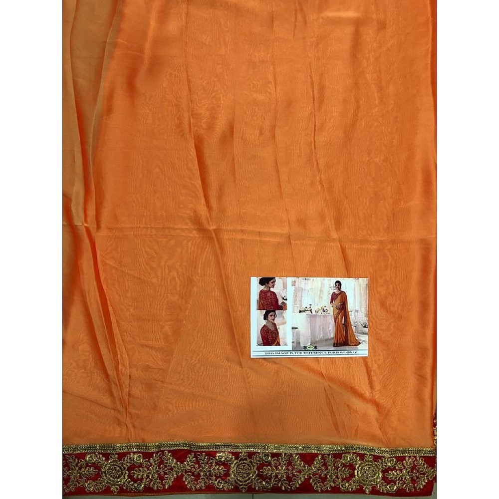 orange partywear embroidered georgette silk saree