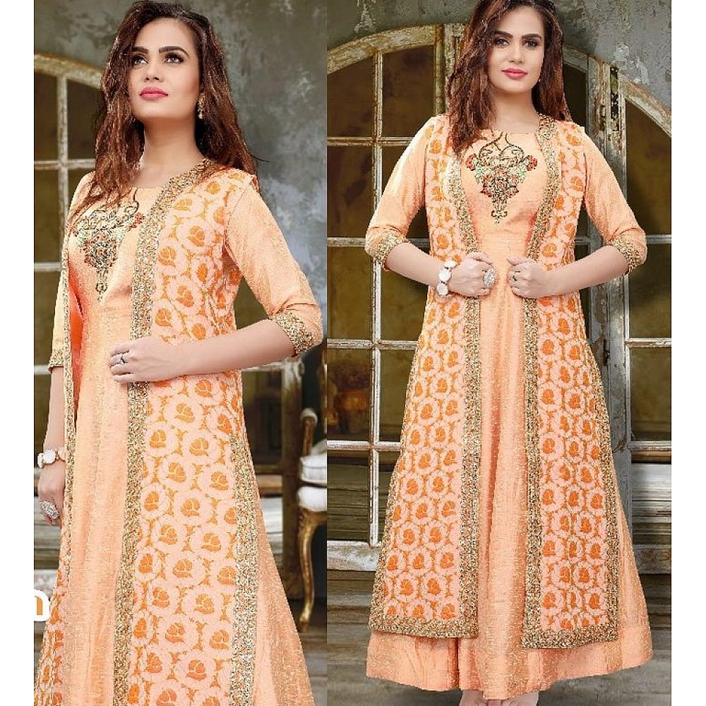 orange slub silk with khatli work designer salwar suit with shrug