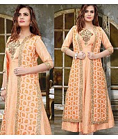 orange slub silk with khatli work designer salwar suit with shrug