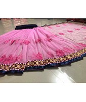 Pink net embroidered partywear saree