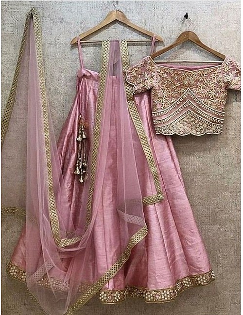 Pink phantom silk embroidered partywear lehenga