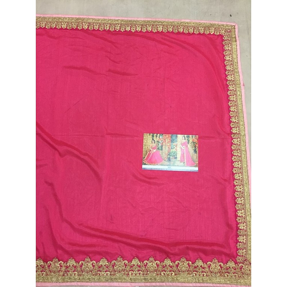 Pink vichitra silk embroidered designer wedding saree