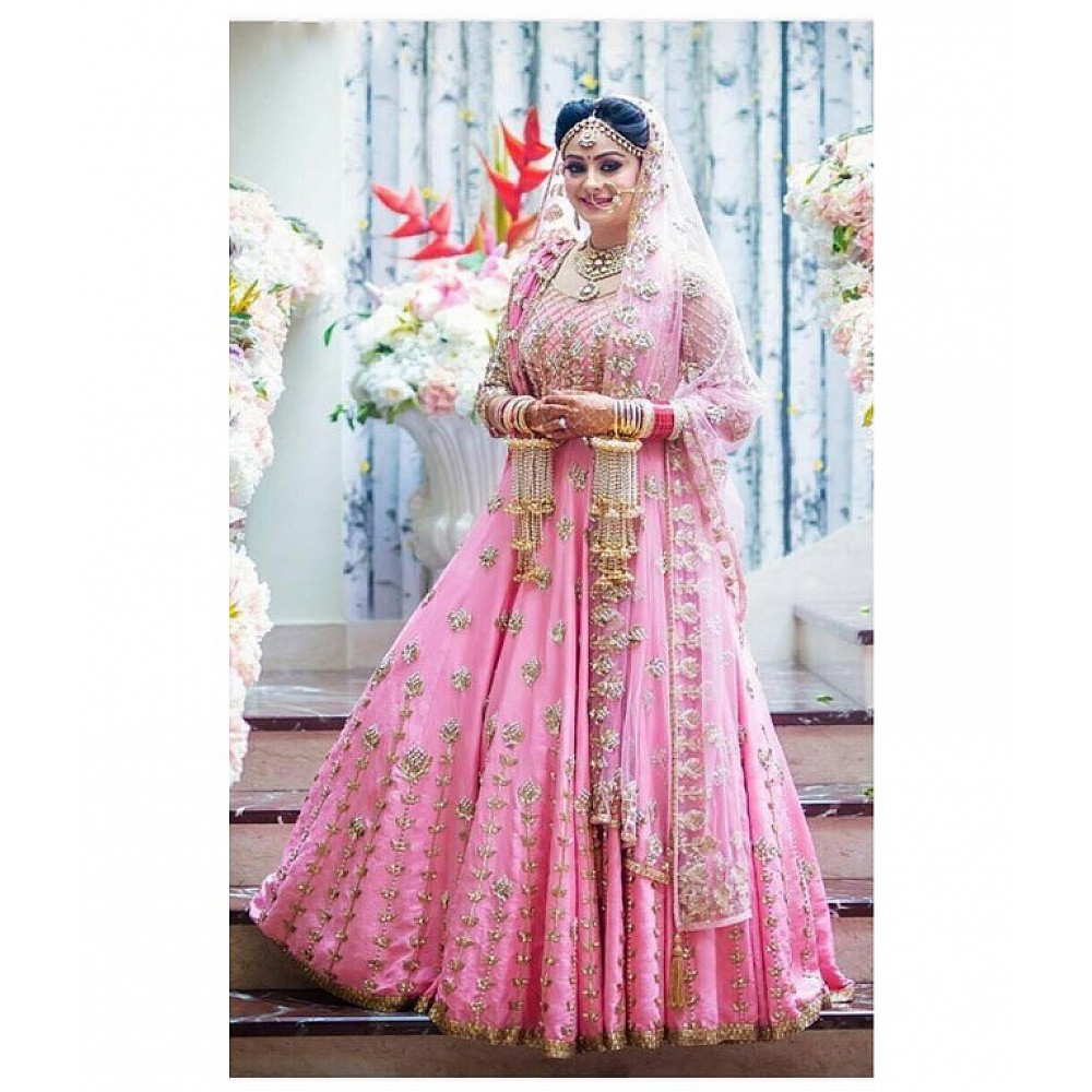 Pretty look gorgeous pink embroidered wedding lehenga