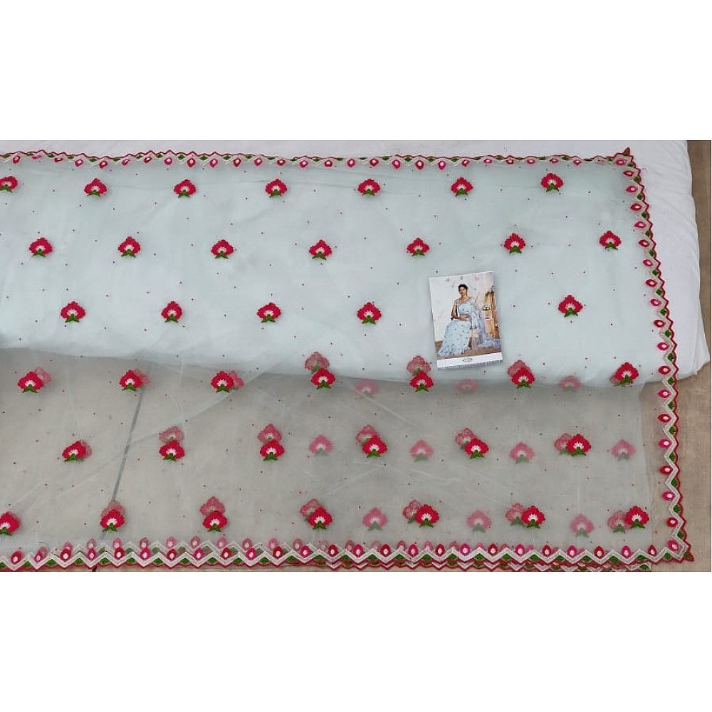 Beautiful sky mono net embroidered ceremonial saree