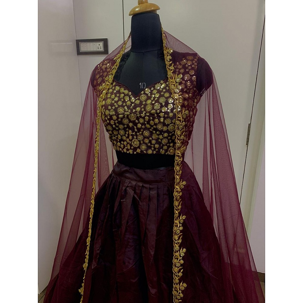 Maroon tapeta silk heavy embroidered lehenga choli