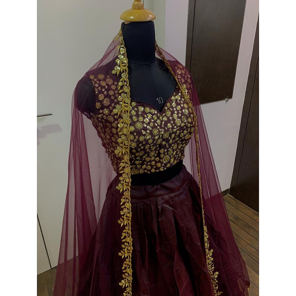 Maroon tapeta silk heavy embroidered lehenga choli