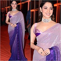 Baby pink and purple sequence work partywear saree