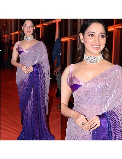 Baby pink and purple sequence work partywear saree