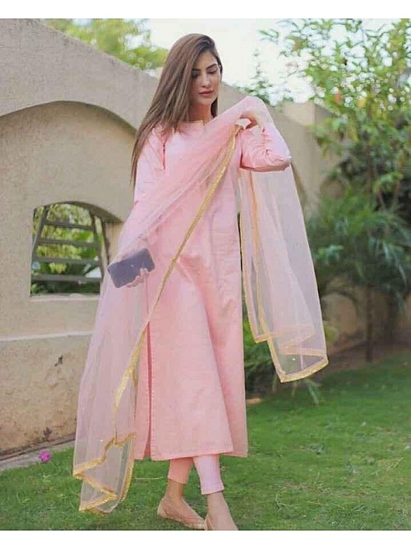 Pink gota dress with pink dupatta by Chokhi Bandhani | The Secret Label