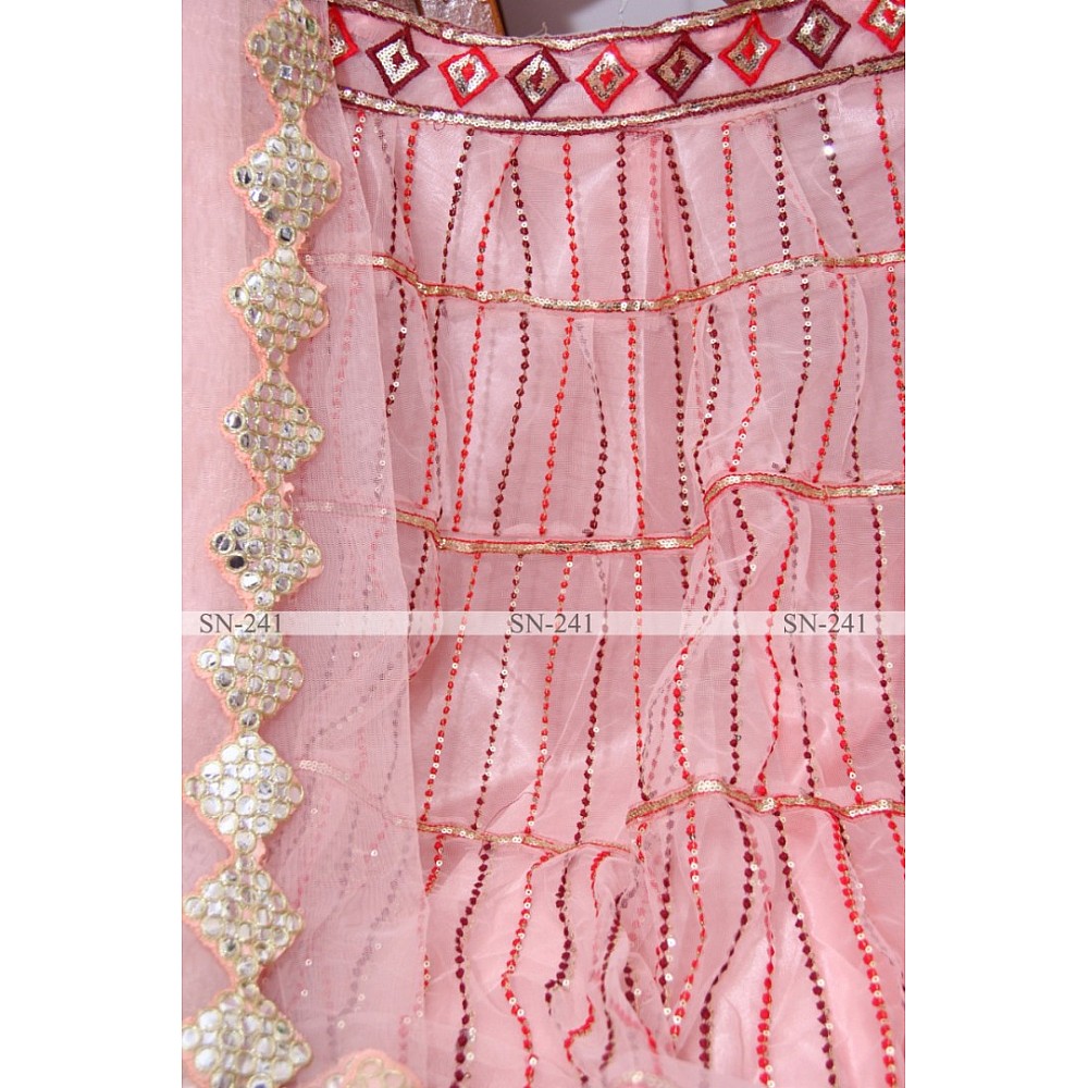 Baby pink mono net heavy embroidered wedding lehenga choli