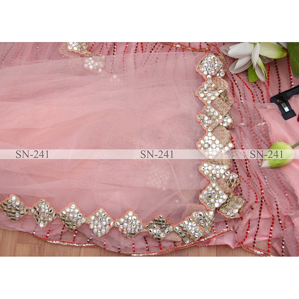 Baby pink mono net heavy embroidered wedding lehenga choli