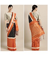 Black and orange printed khadi silk saree