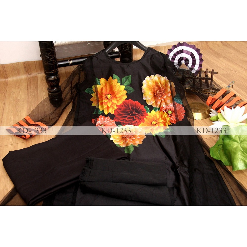 Black digital flower printed suit with shrug