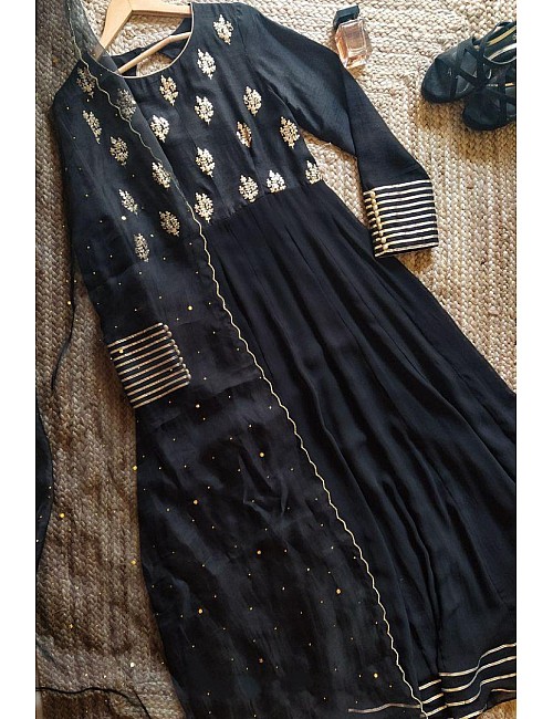 Black embroidery worked long anarkali suit