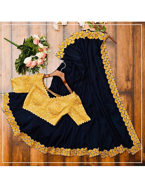 Black georgette embroidered partywear saree