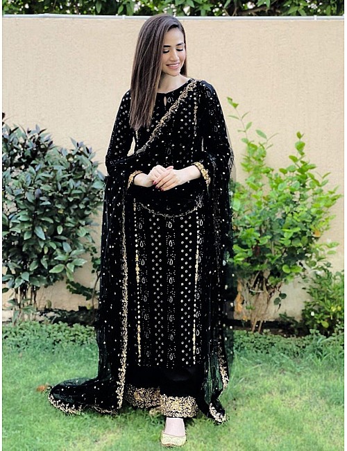 Black georgette heavy embroidered salwar suit 