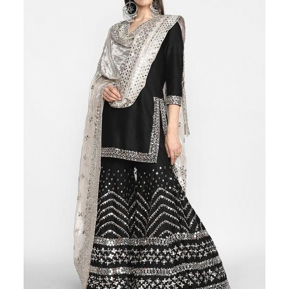 Black georgette heavy embroidered sharara salwar suit