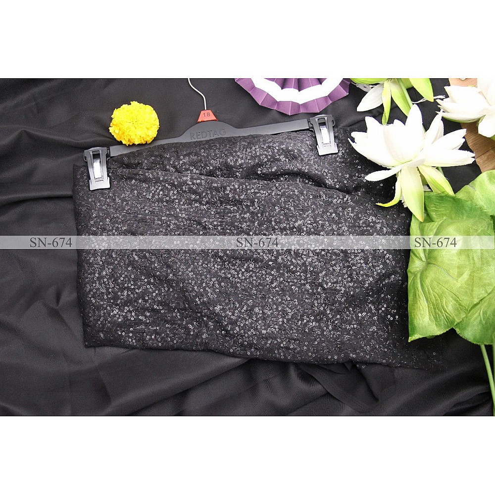 Black heavy tafeta silk lehenga with sequence work crop top