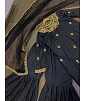 Black slub silk heavy embroidered wedding sharara suit