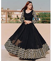Black tapeta silk designer embroidered anarkali gown