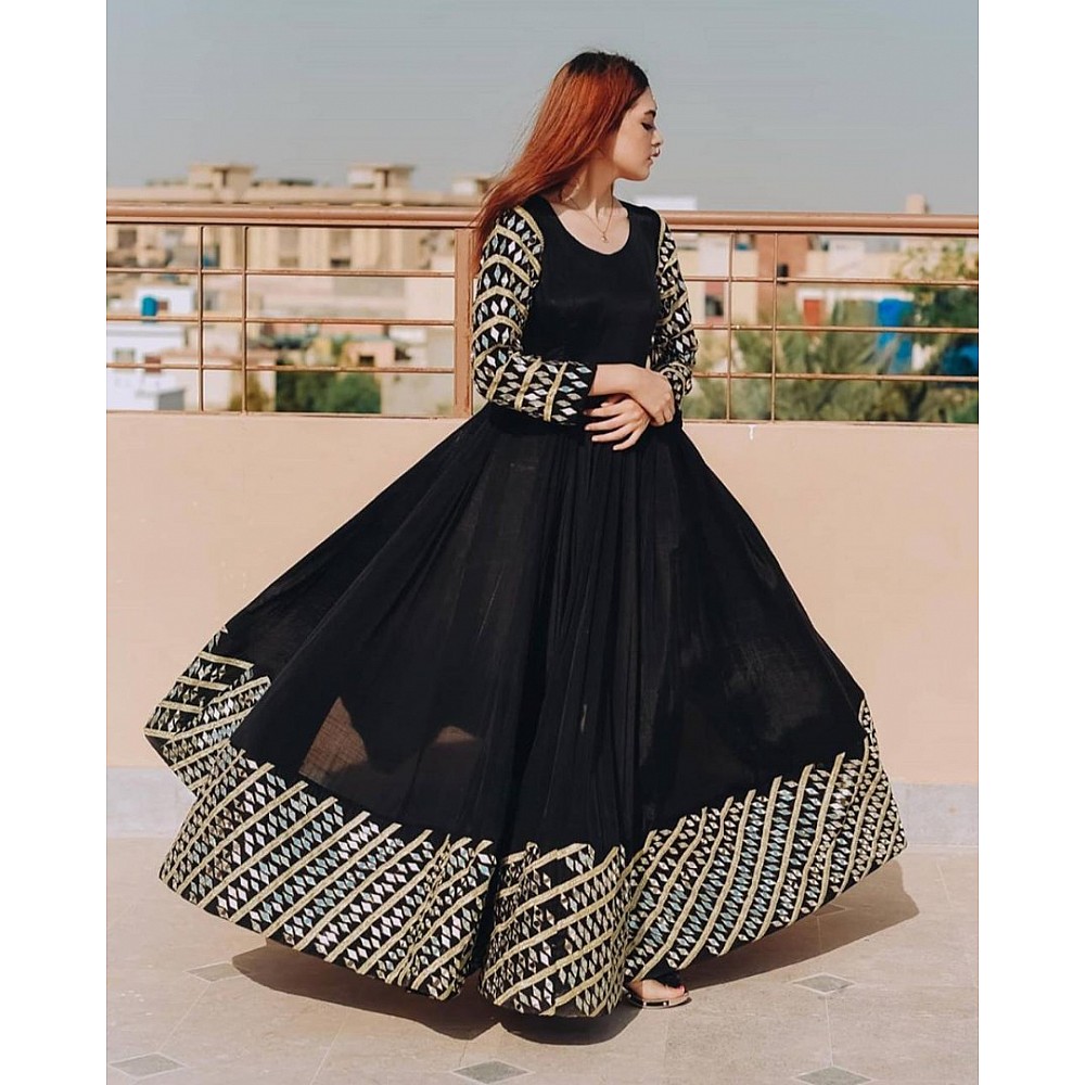 Anarkali Suits : Black tapeta silk designer embroidered anarkali ...