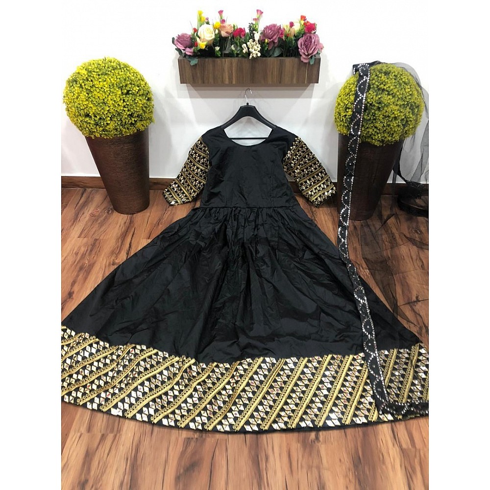 Black tapeta silk designer embroidered anarkali gown