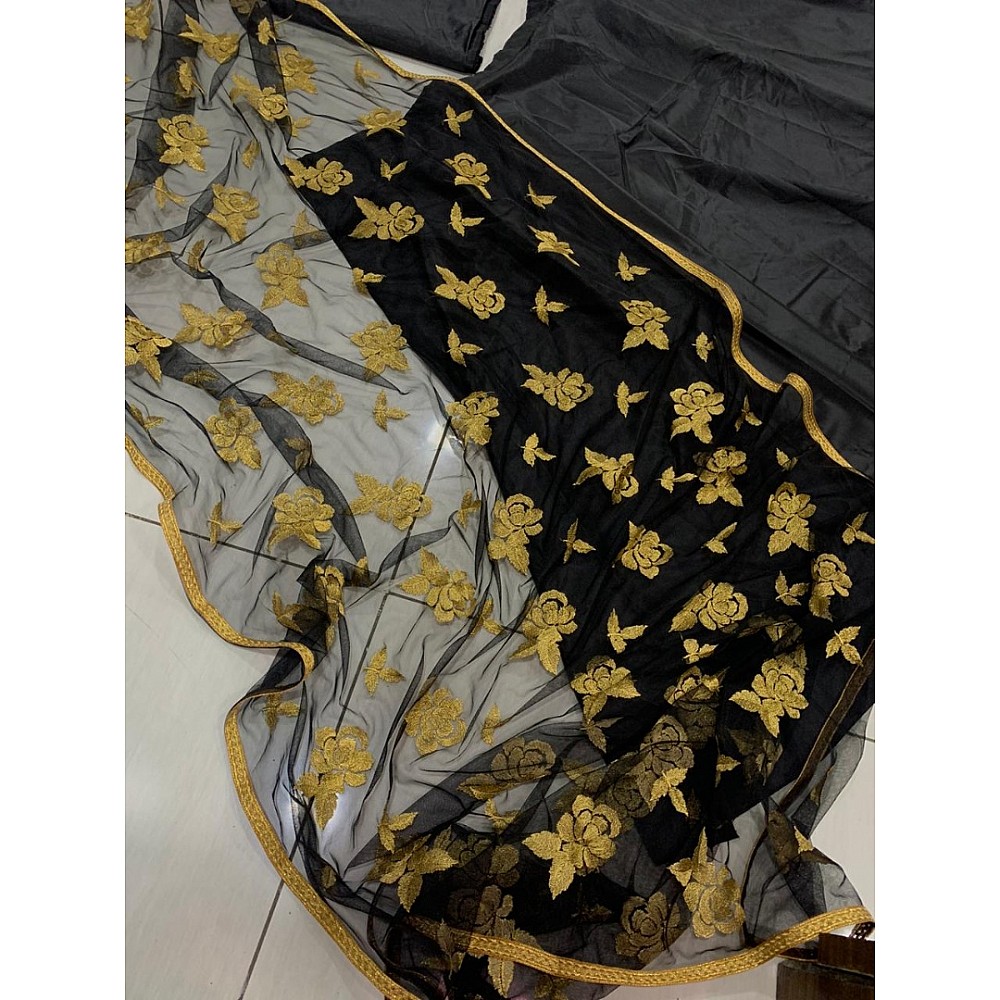 Black tapeta silk lehenga with embroidery dupatta