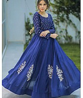 Blue georgette embroidered gown
