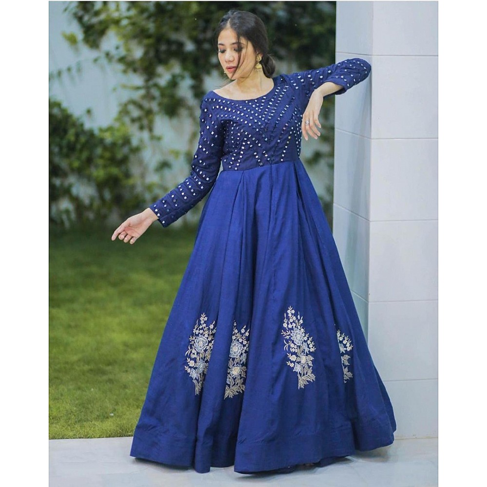 Blue georgette embroidered gown