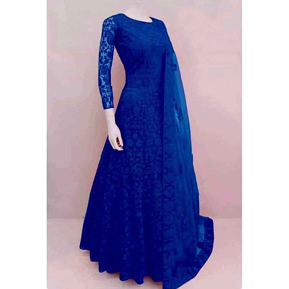 Royal Blue Colour Crepe Gown with Floor touch Designer Sleeves | Roop Shree