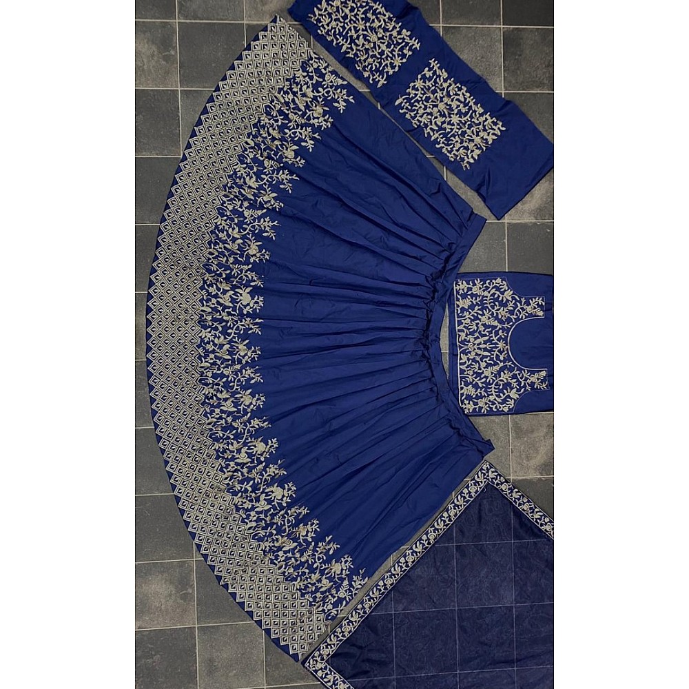 Blue tafeta silk heavy embroidered wedding lehenga choli