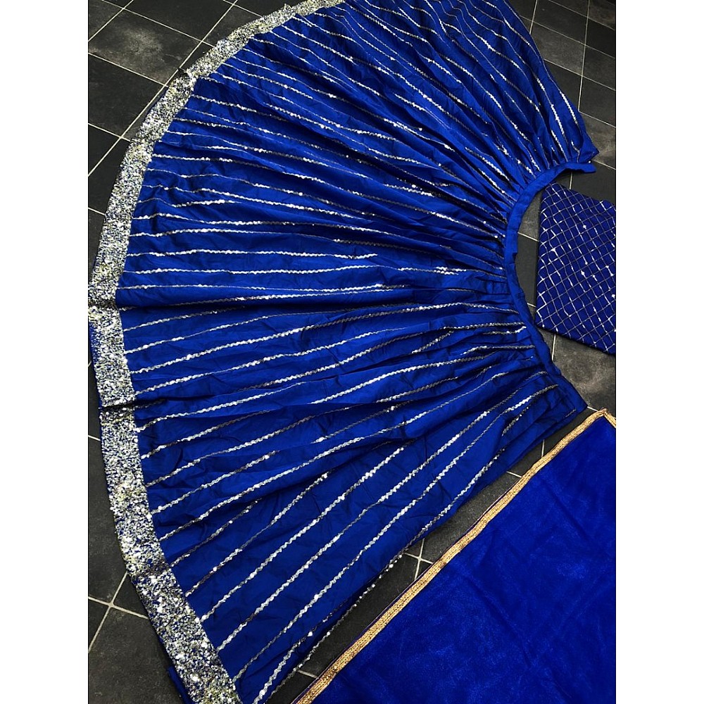 Blue tafeta silk sequence work partywear crop top lehenga