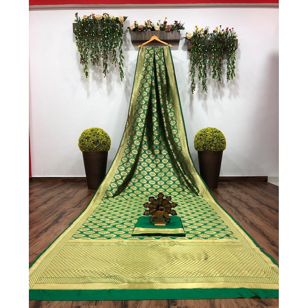 Green banarasi silk jacquard work saree