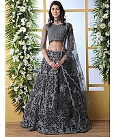 Grey net thread embroidered wedding lehenga choli
