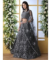 Grey net thread embroidered wedding lehenga choli