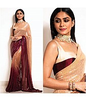 Maroon and beige sequence work partywear saree