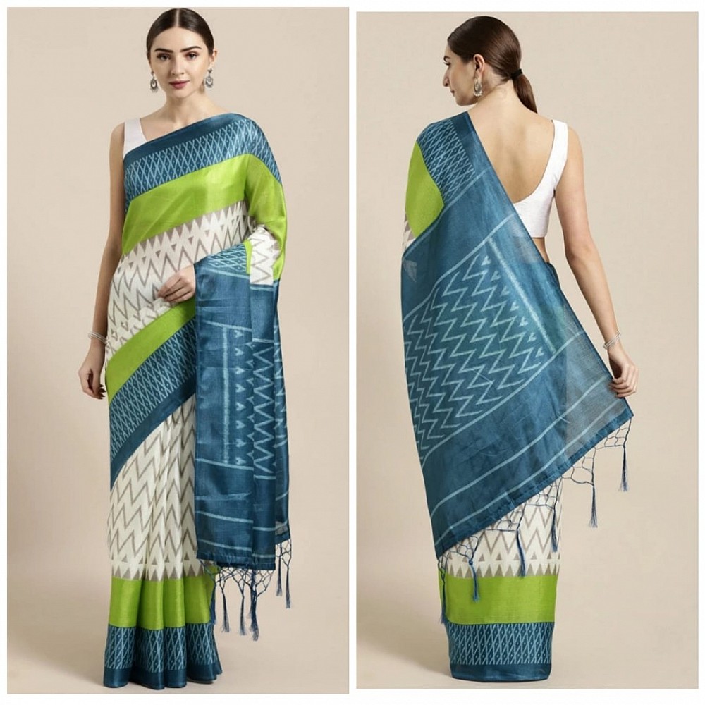 Multicolor printed khadi silk saree