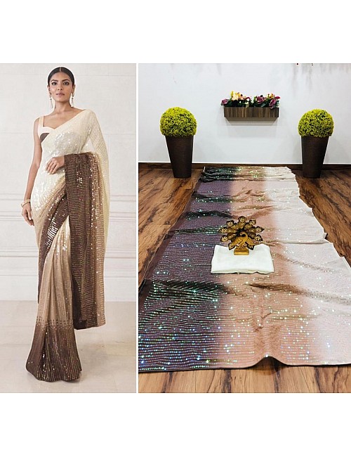 Multishaded sequence work ceremonial saree