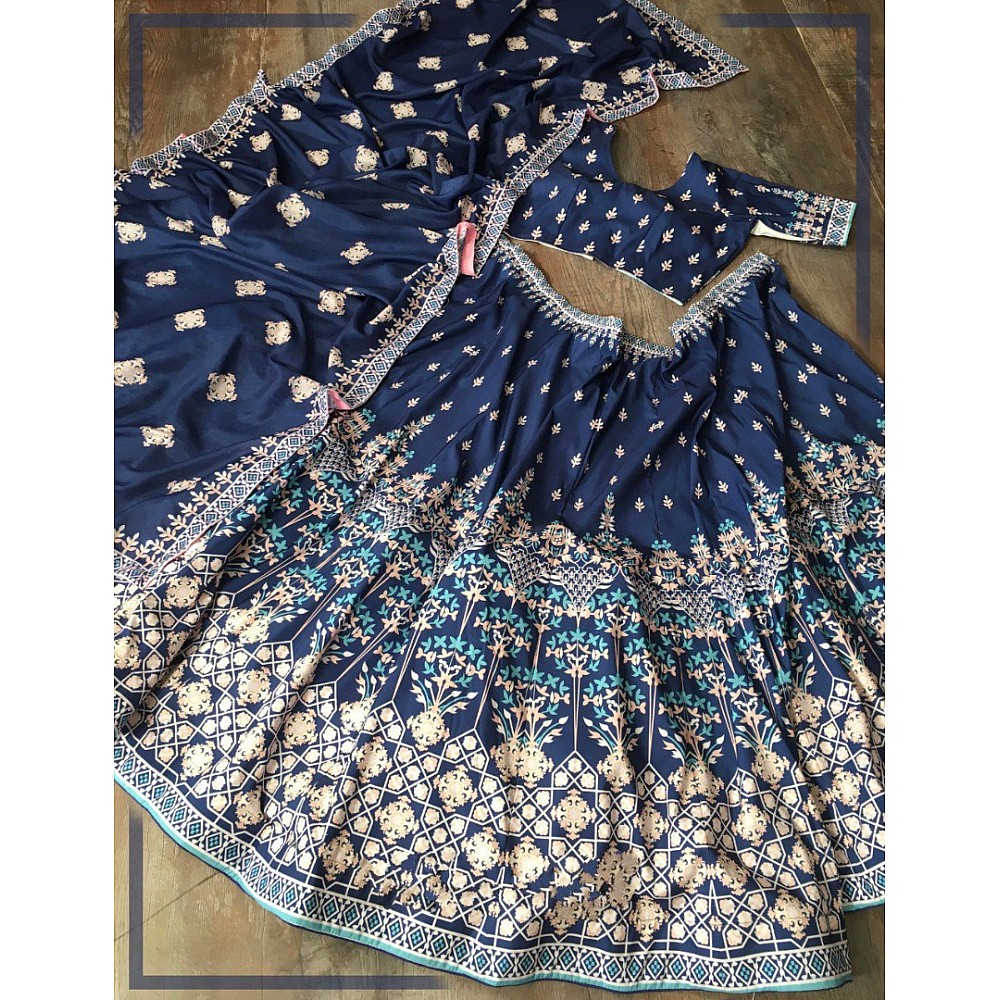 Navy blue vaishali silk digital printed lehenga choli