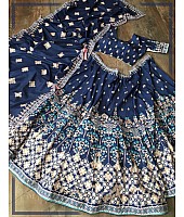 Navy blue vaishali silk digital printed lehenga choli