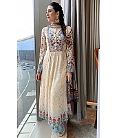 Off white georgette printed plazzo suit