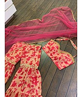 Peach chinon silk digital printed sharara salwar suit