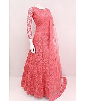Peach net chain embroidery work heavy gown